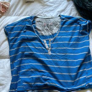 Free People Blue and Grey Oversized Crop- Size Small - GUC